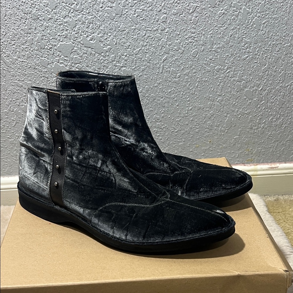 Emporio Armani  Grey Velvet Ankle Boots